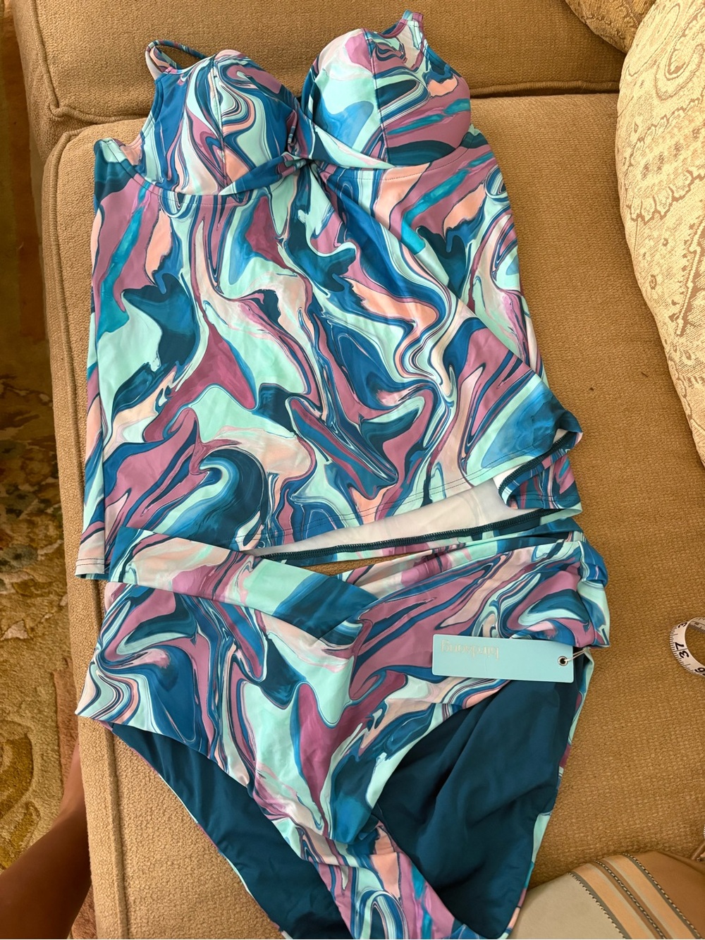 Bare Necessities Swirl Print Tankini Set in Teal, Pink & Aqua NEW